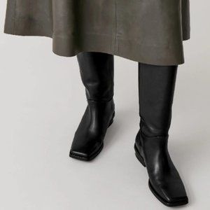 COS Square Toe Leather Boots In Black Size 38 (7.5)